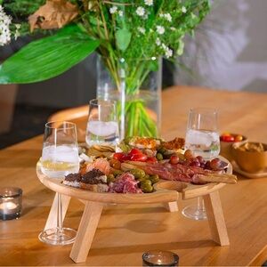 Natural Wood Wine and Snack Table